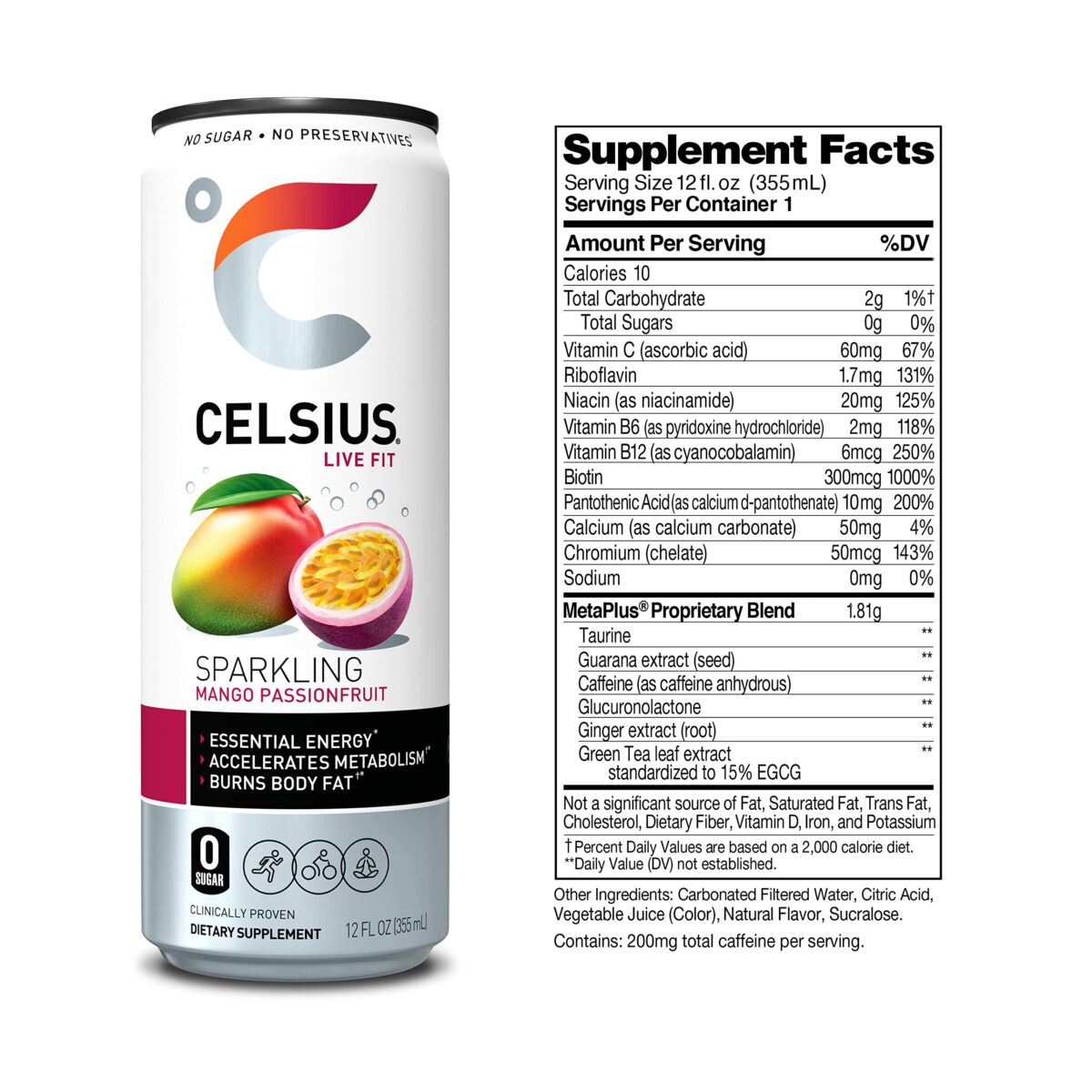 Celsius sparkling mango passionfruit 12fl oz amplified meal prep