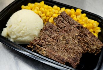 Prime Sirloin, Mashed Potatoes, and Sweet Corn